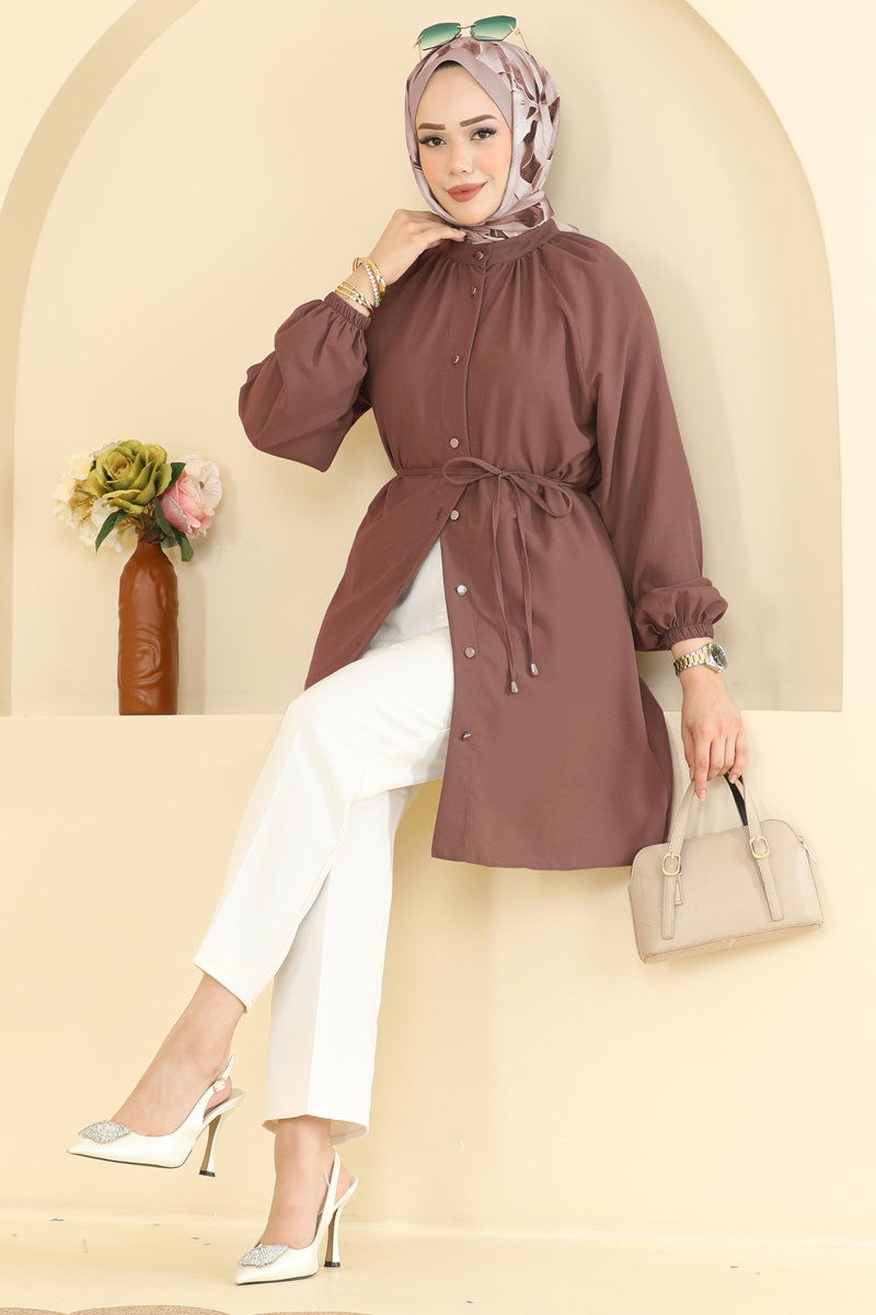 Belted Button-Front Cupro Tunic - Powder-Mink