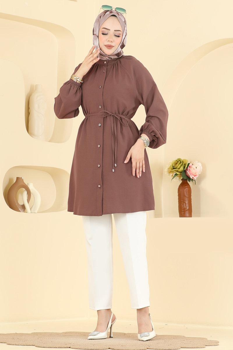 Belted Button-Front Cupro Tunic - Powder-Mink