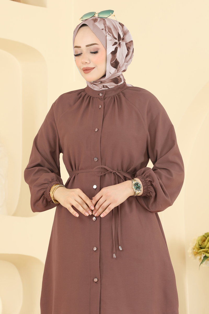 Belted Button-Front Cupro Tunic - Powder-Mink