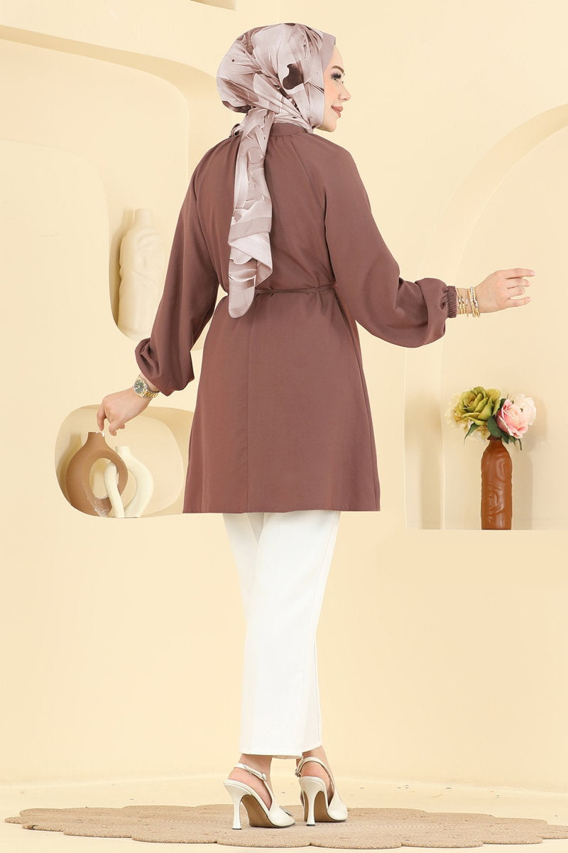 Belted Button-Front Cupro Tunic - Powder-Mink