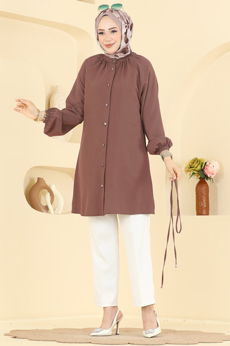 Belted Button-Front Cupro Tunic - Powder-Mink