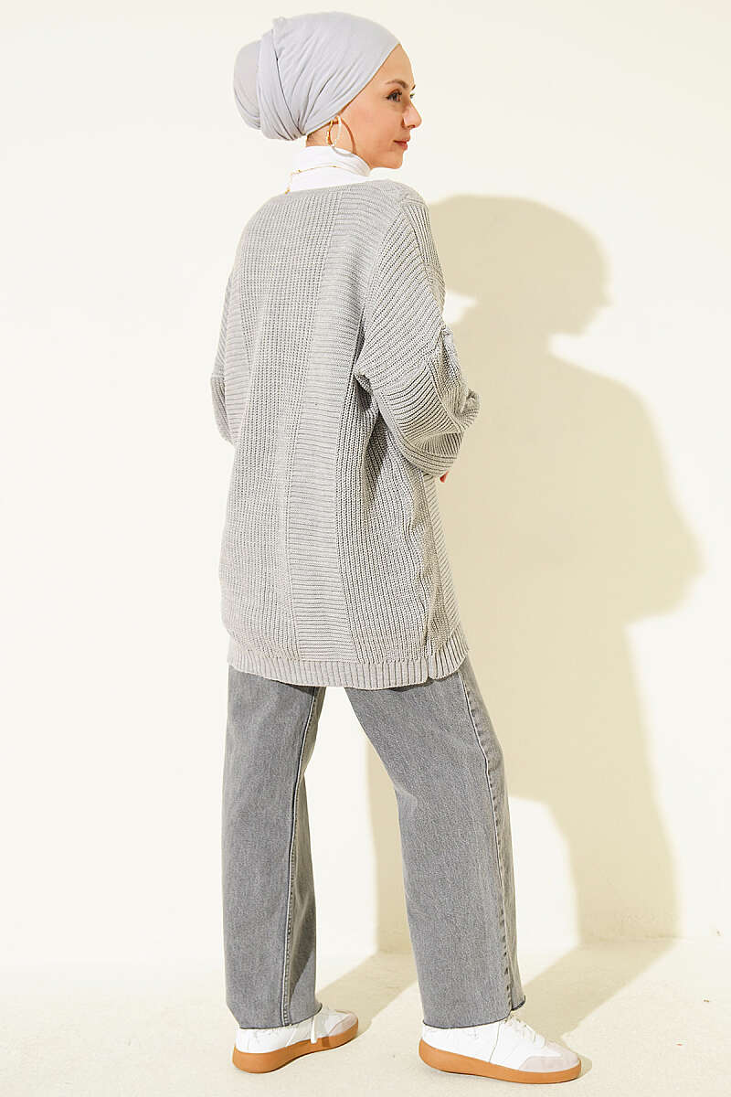 Button-Front Cable-Knit Cardigan - Grey