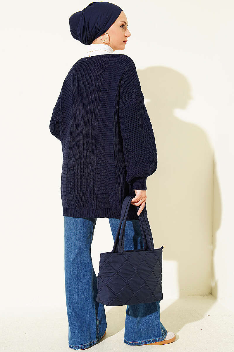 Button-Front Cable-Knit Cardigan - Navy
