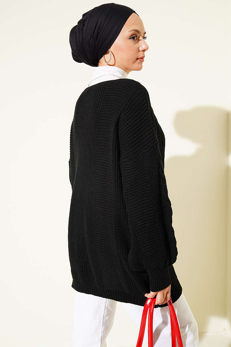 Button-Front Cable-Knit Cardigan - Black