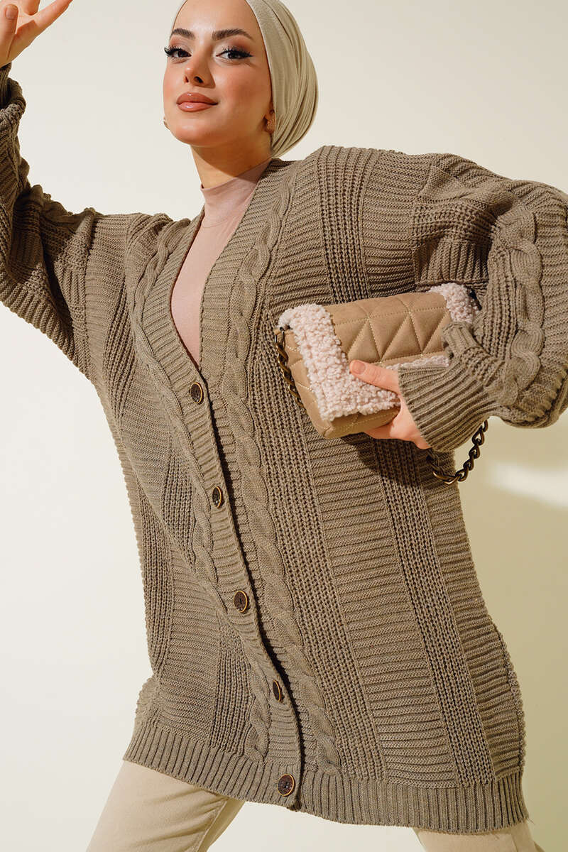 Button-Front Cable-Knit Cardigan - Mink