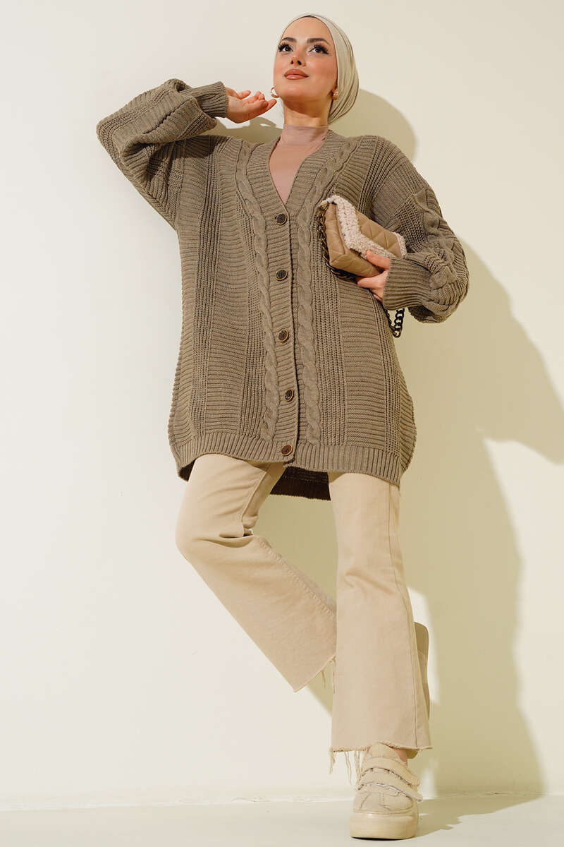Button-Front Cable-Knit Cardigan - Mink