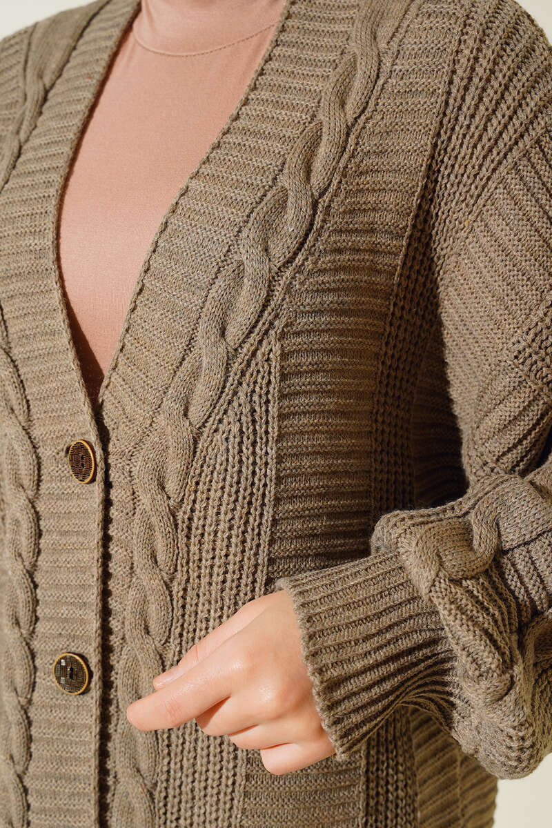 Button-Front Cable-Knit Cardigan - Mink