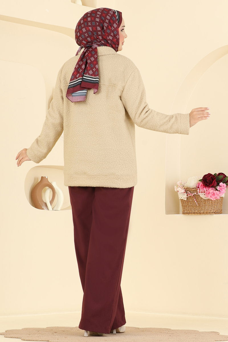 Button-Front Plush Cape Coat - Bone