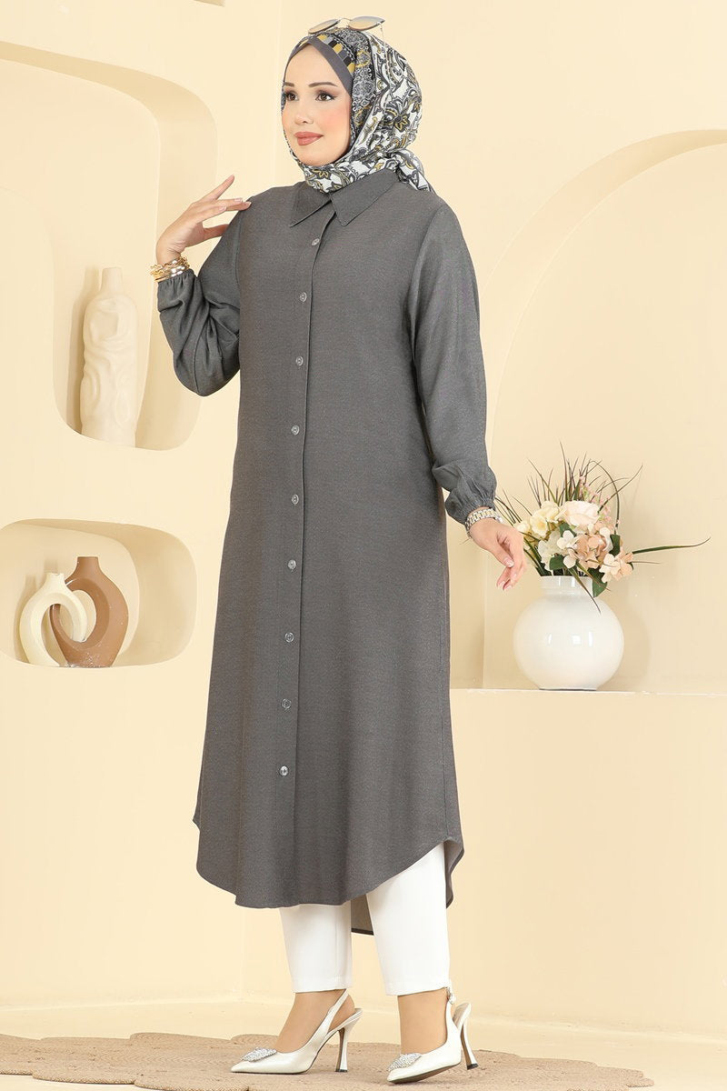 Button-Front Tencel Tunic - Charcoal
