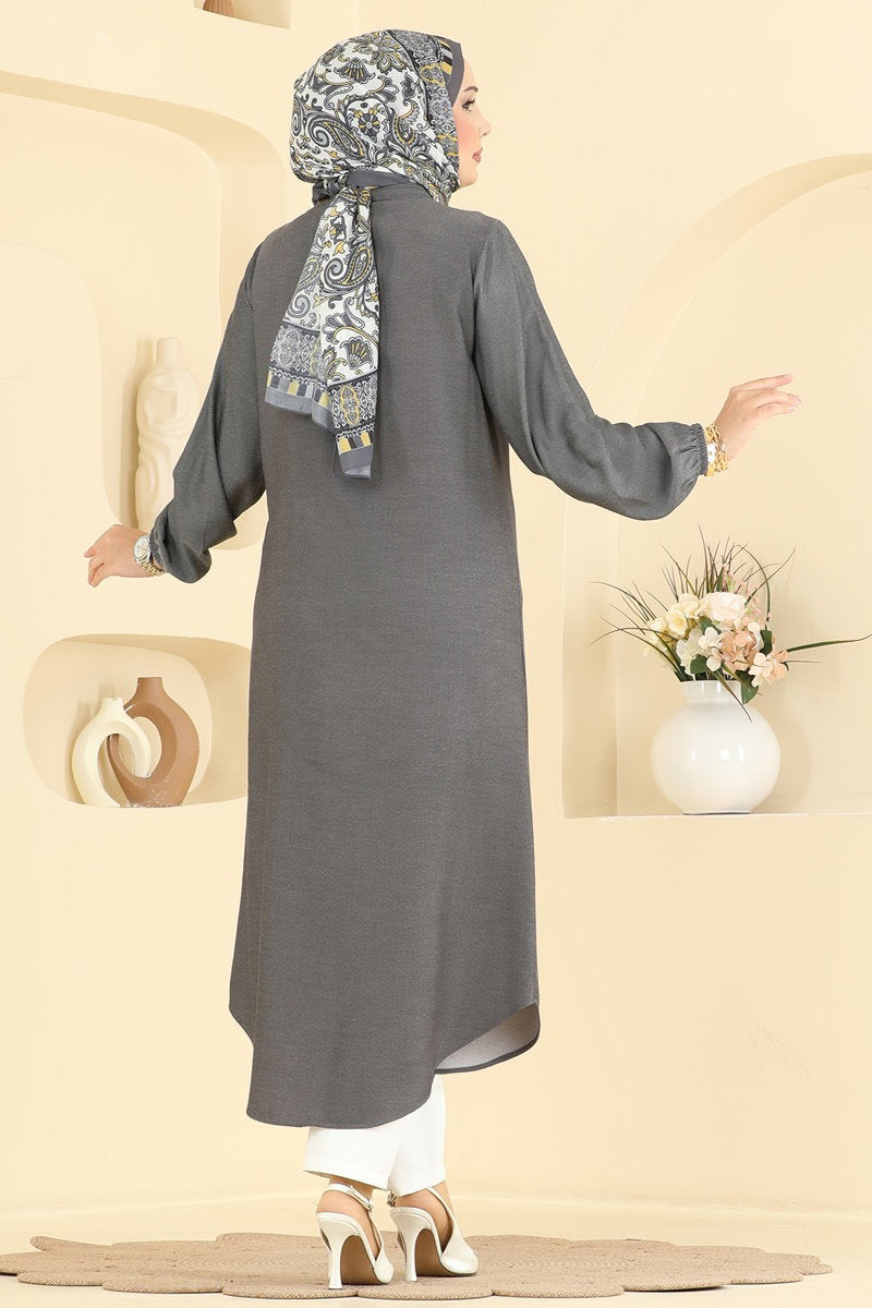 Button-Front Tencel Tunic - Charcoal
