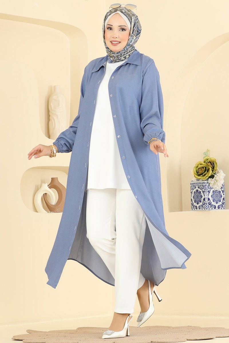 Button-Front Tencel Tunic - Blue