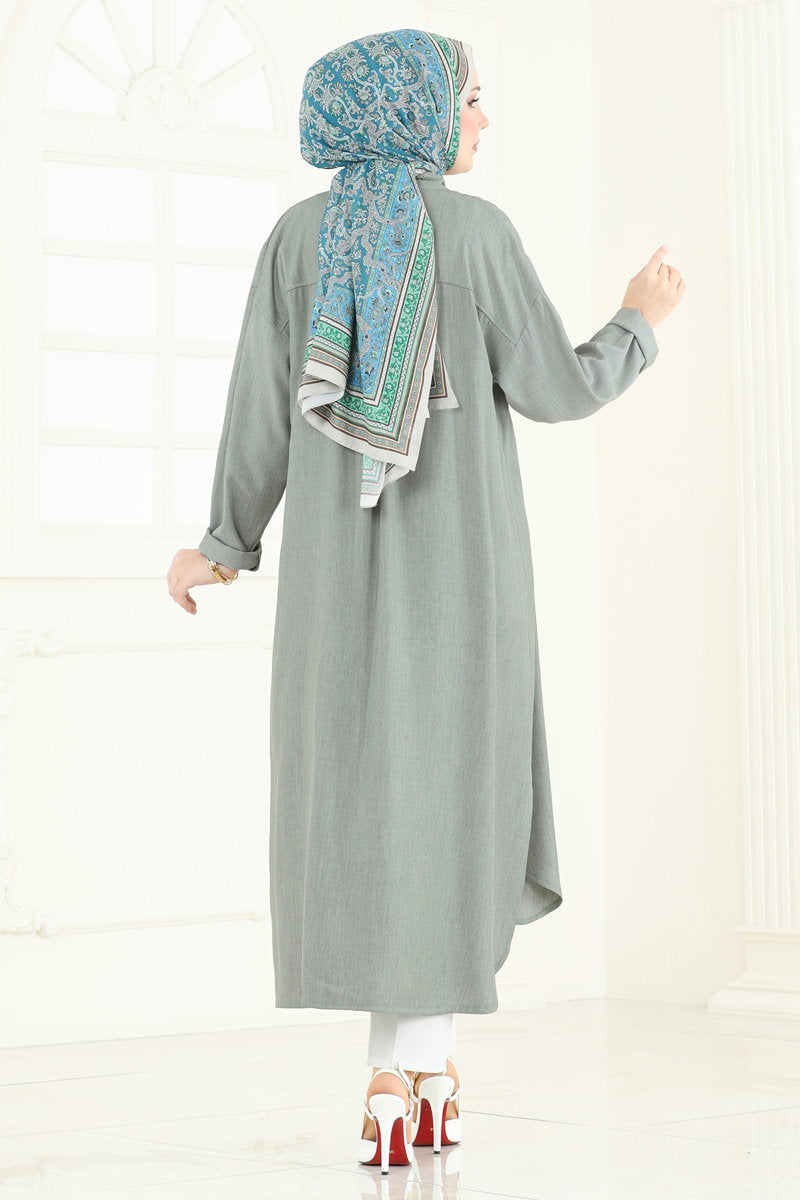Button-Down Tencel Shirt Tunic - Almond Green