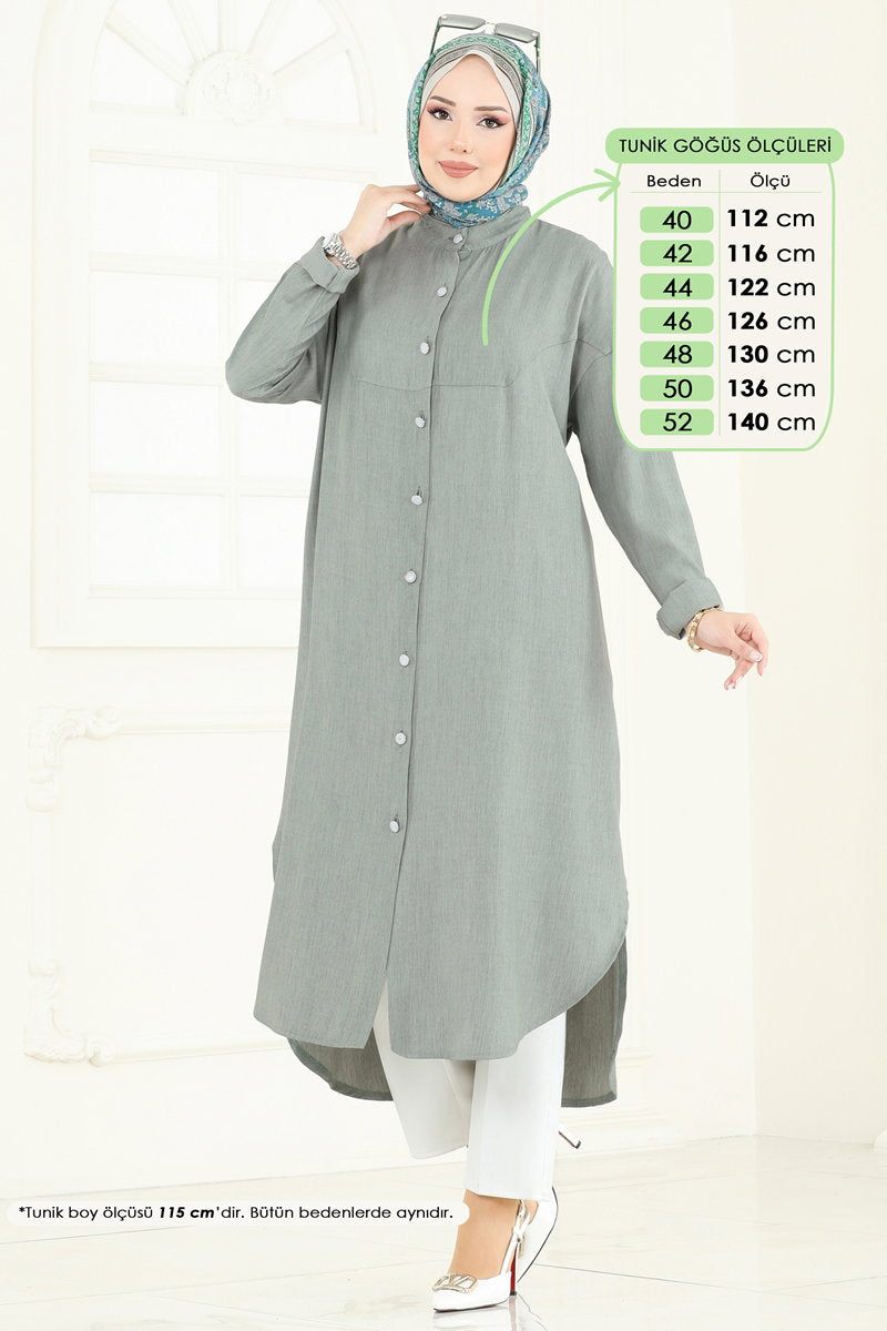 Button-Down Tencel Shirt Tunic - Almond Green