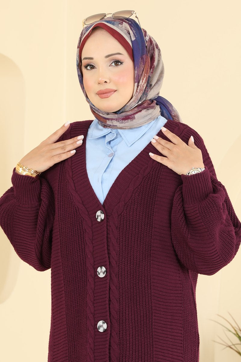 Button-Front Knit Cardigan - Burgundy