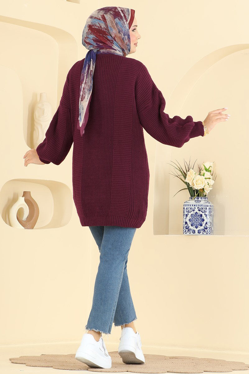 Button-Front Knit Cardigan - Burgundy