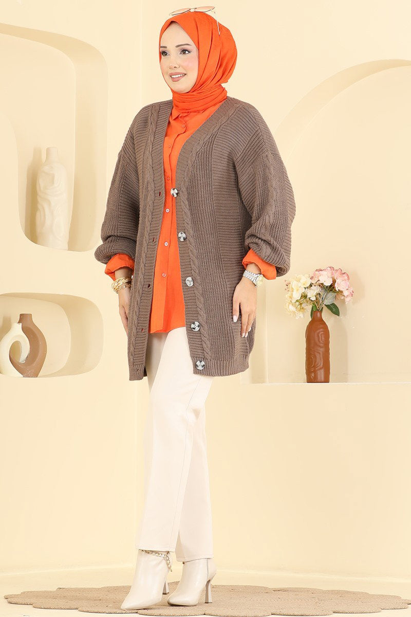 Button-Front Knit Cardigan - Dark Mink
