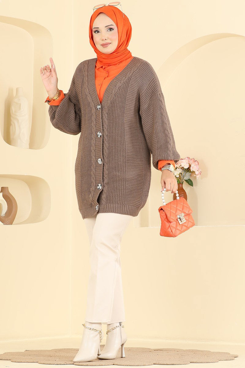 Button-Front Knit Cardigan - Dark Mink