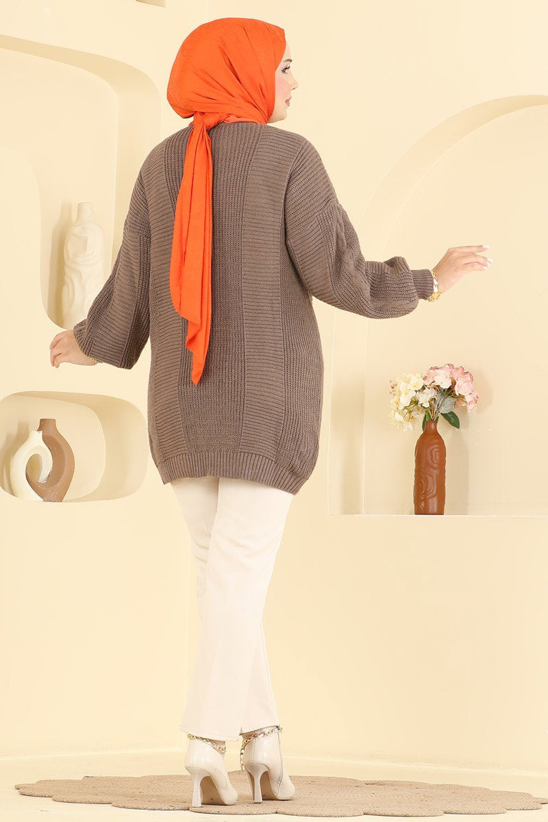 Button-Front Knit Cardigan - Dark Mink
