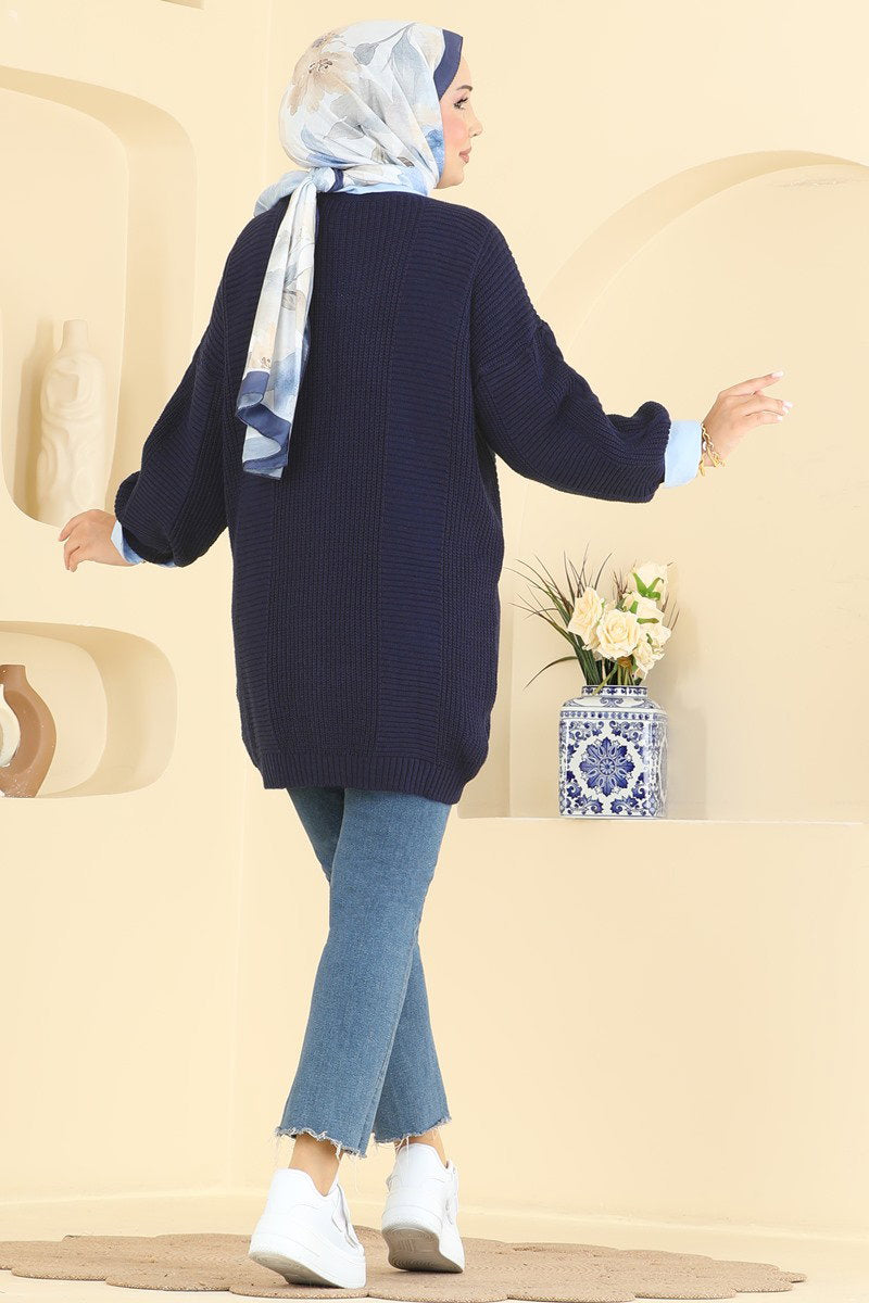 Button-Front Knit Cardigan - Navy