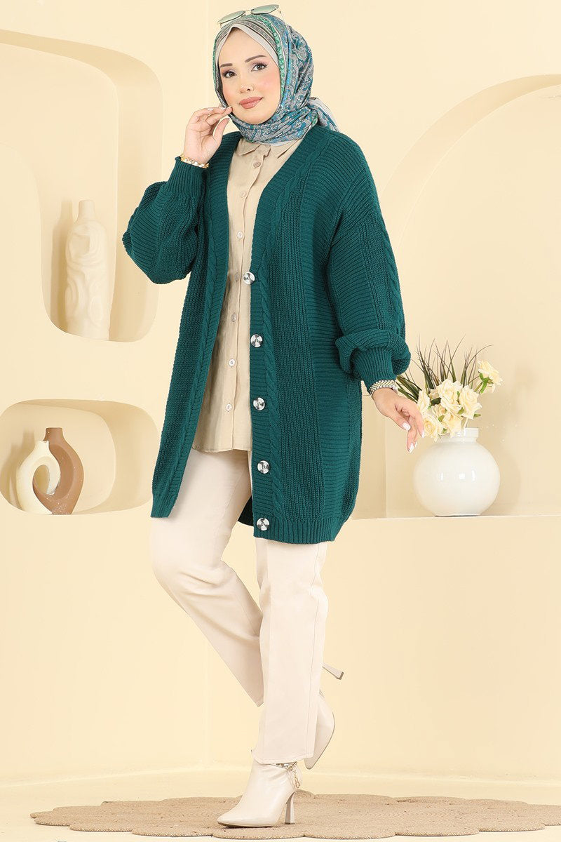 Button-Front Knit Cardigan - Teal