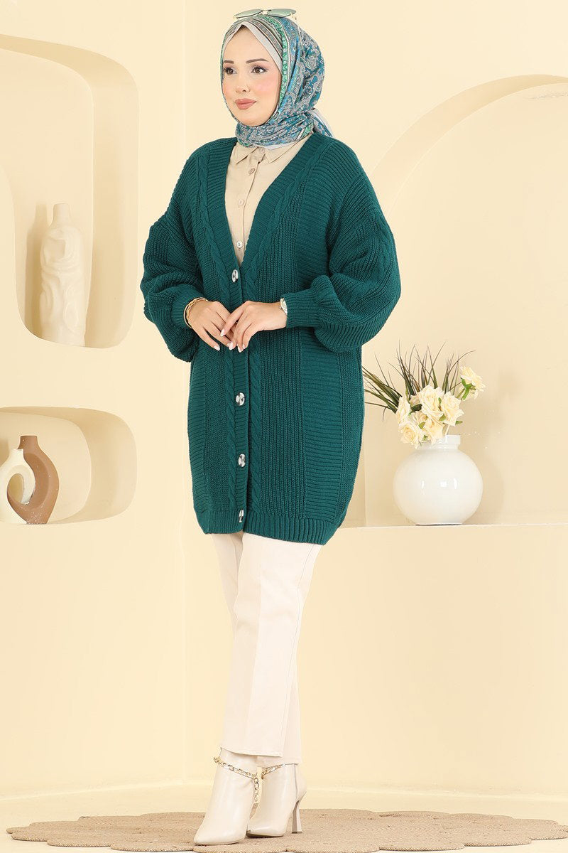Button-Front Knit Cardigan - Teal