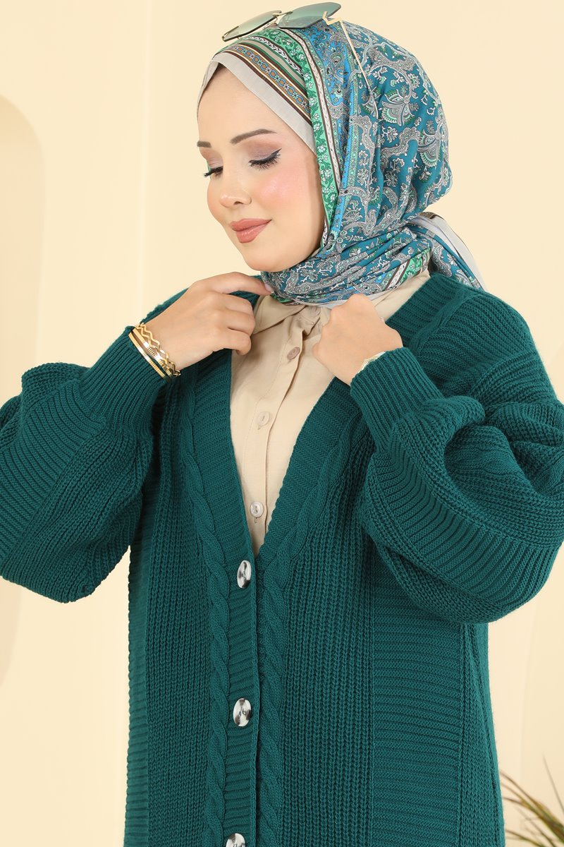 Button-Front Knit Cardigan - Teal