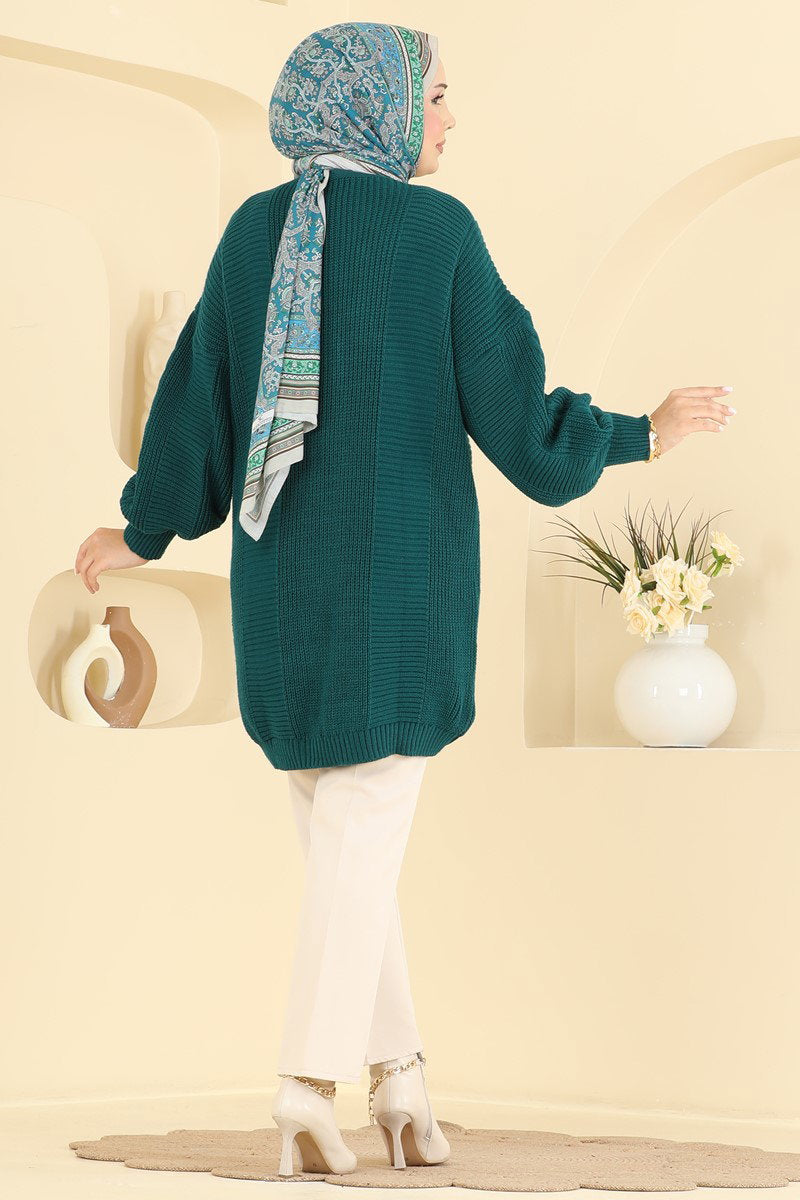 Button-Front Knit Cardigan - Teal
