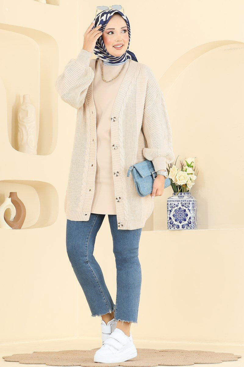 Button-Front Knit Cardigan - Stone