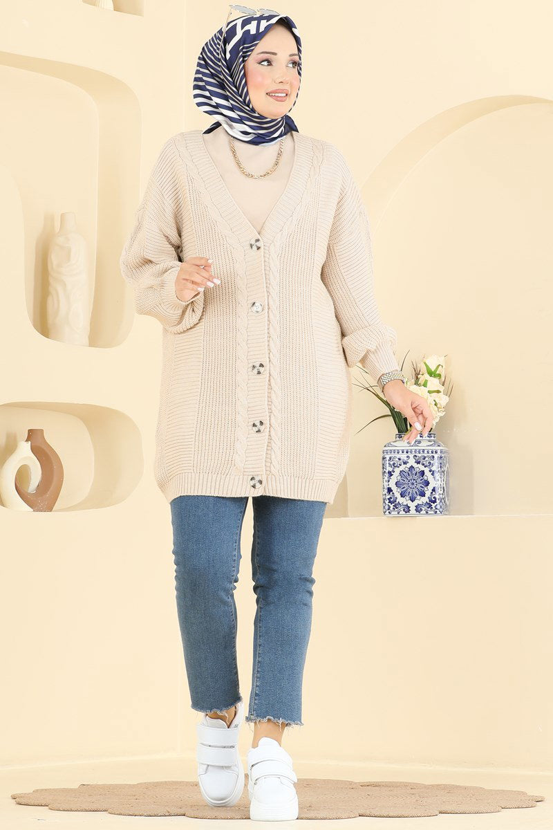 Button-Front Knit Cardigan - Stone