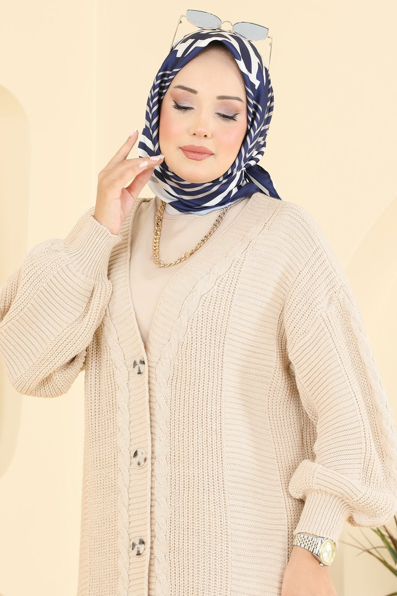 Button-Front Knit Cardigan - Stone