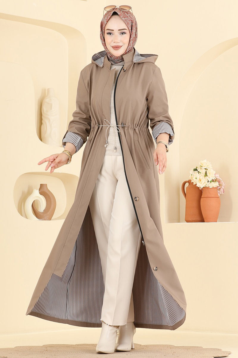 Gathered Zip-Front Trench Coat - Mink