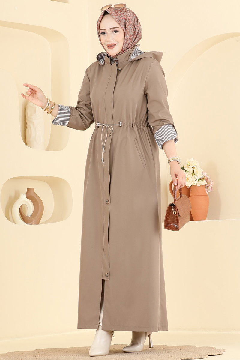 Gathered Zip-Front Trench Coat - Mink