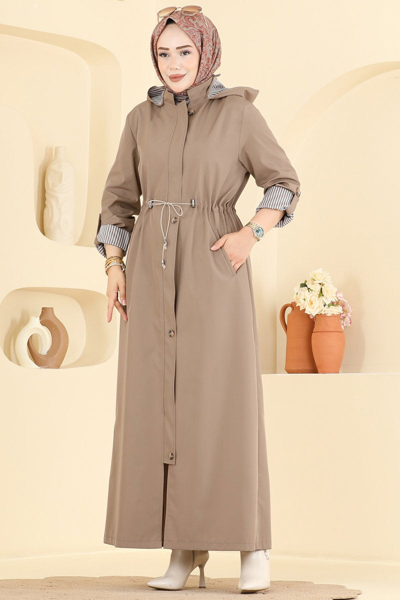 Gathered Zip-Front Trench Coat - Mink