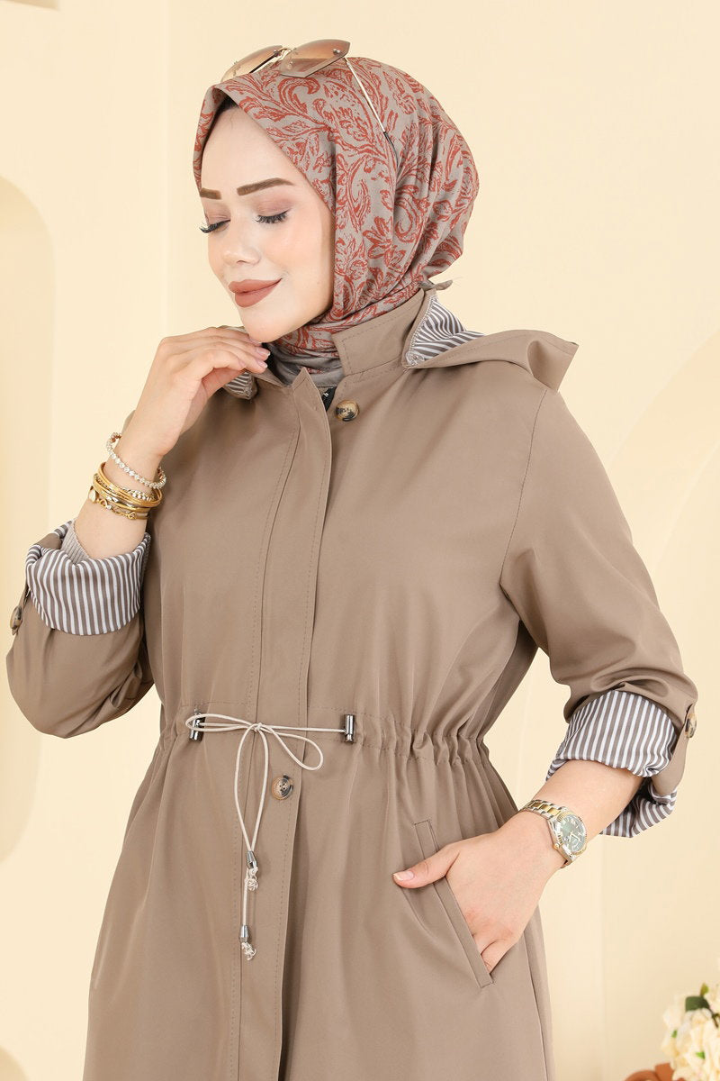 Gathered Zip-Front Trench Coat - Mink