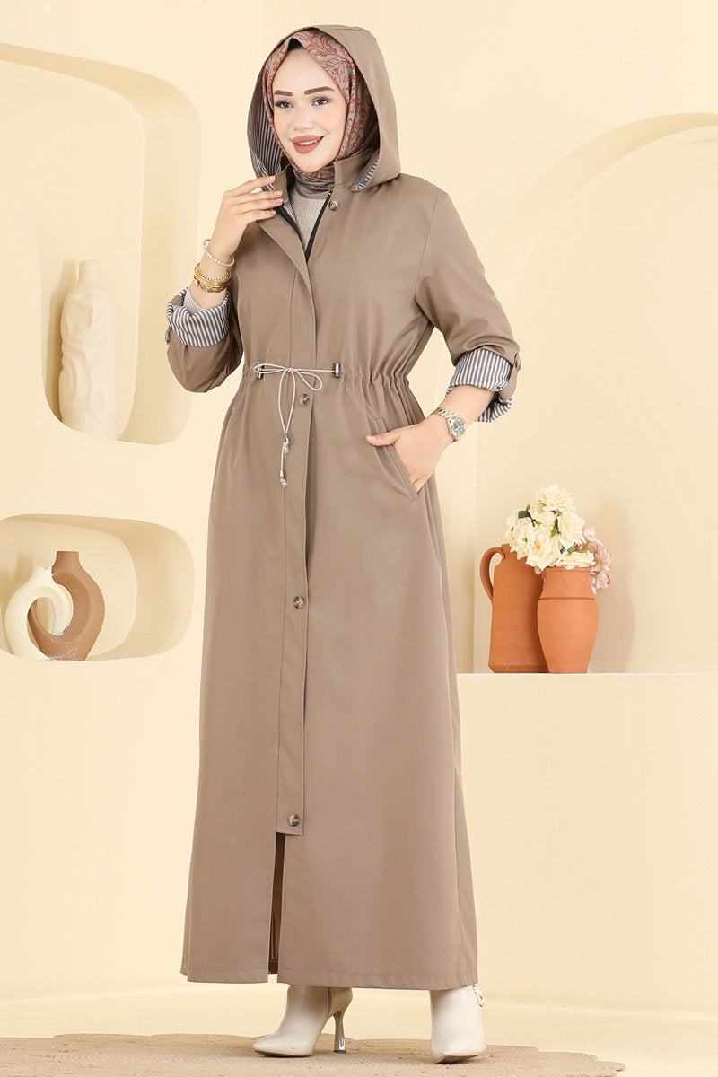 Gathered Zip-Front Trench Coat - Mink