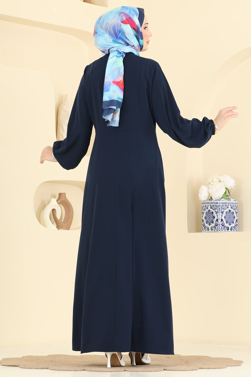 Zip-Front Silky Abaya Coat - Navy