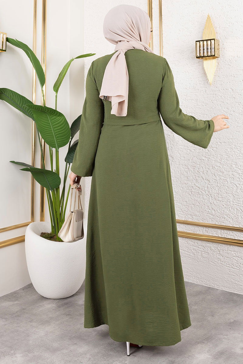 Zip-Front Aerobin Abaya Coat - Khaki