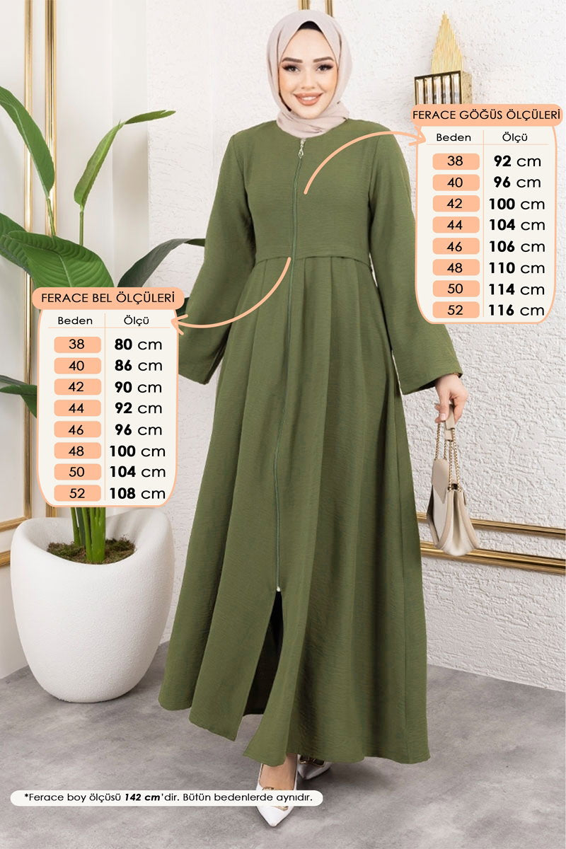 Zip-Front Aerobin Abaya Coat - Khaki