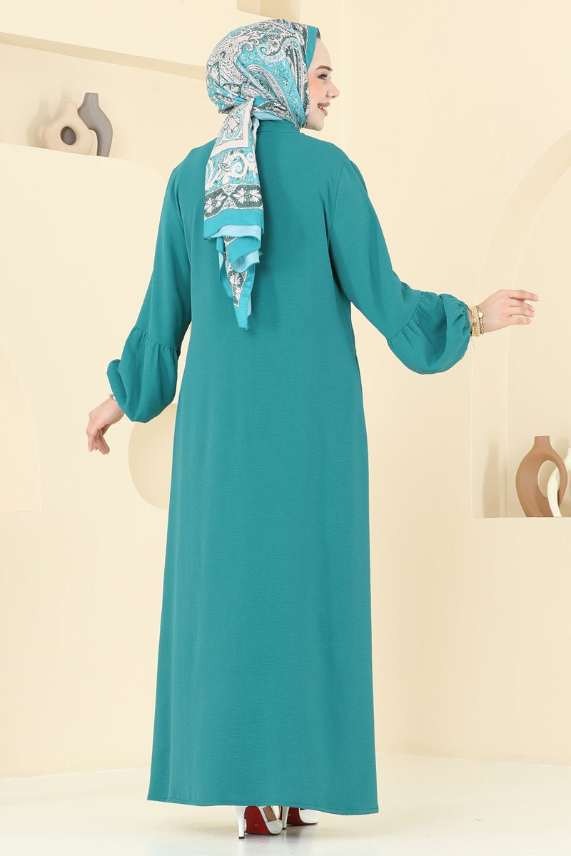 Long Zip-Front Aerobin Abaya Coat - Light Teal