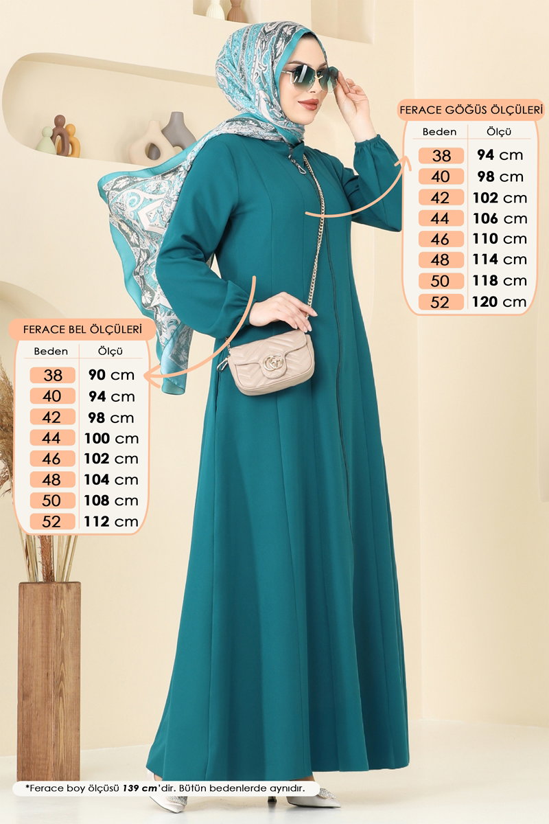 Zip-Front Double Knit Abaya Coat - Light Teal