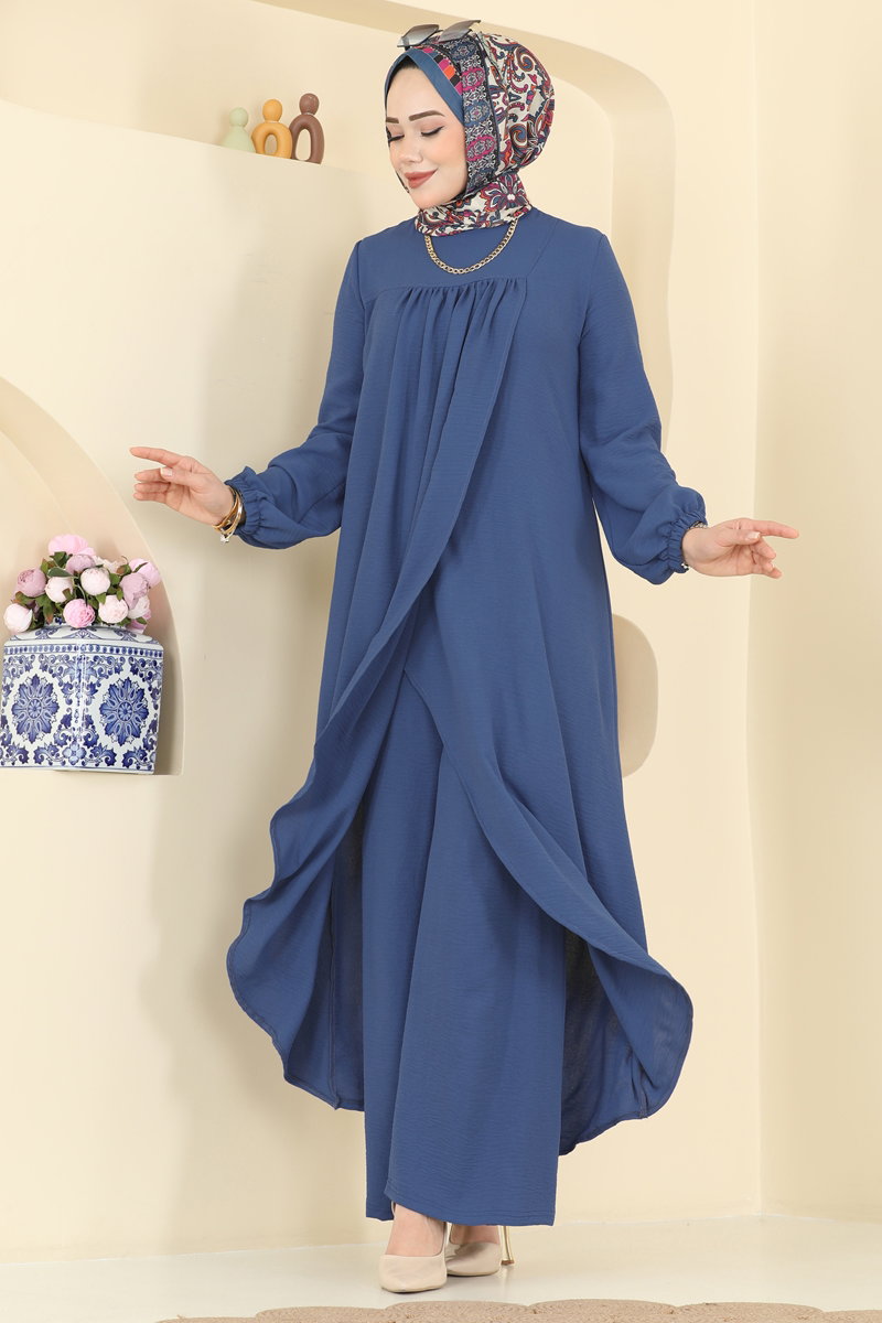 Front-Slit Aerobin Two-Piece Set - Light Indigo