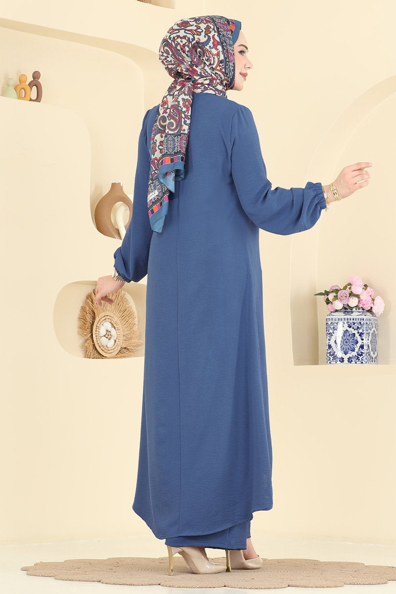 Front-Slit Aerobin Two-Piece Set - Light Indigo