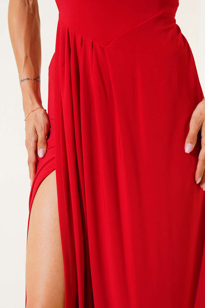 Sleeveless Dress with Front Slit - Red
