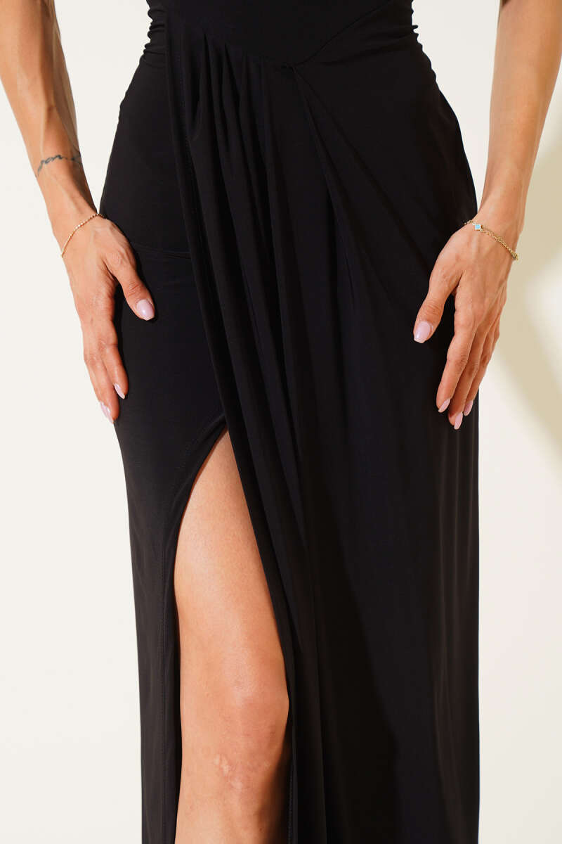 Sleeveless Dress with Front Slit - Black