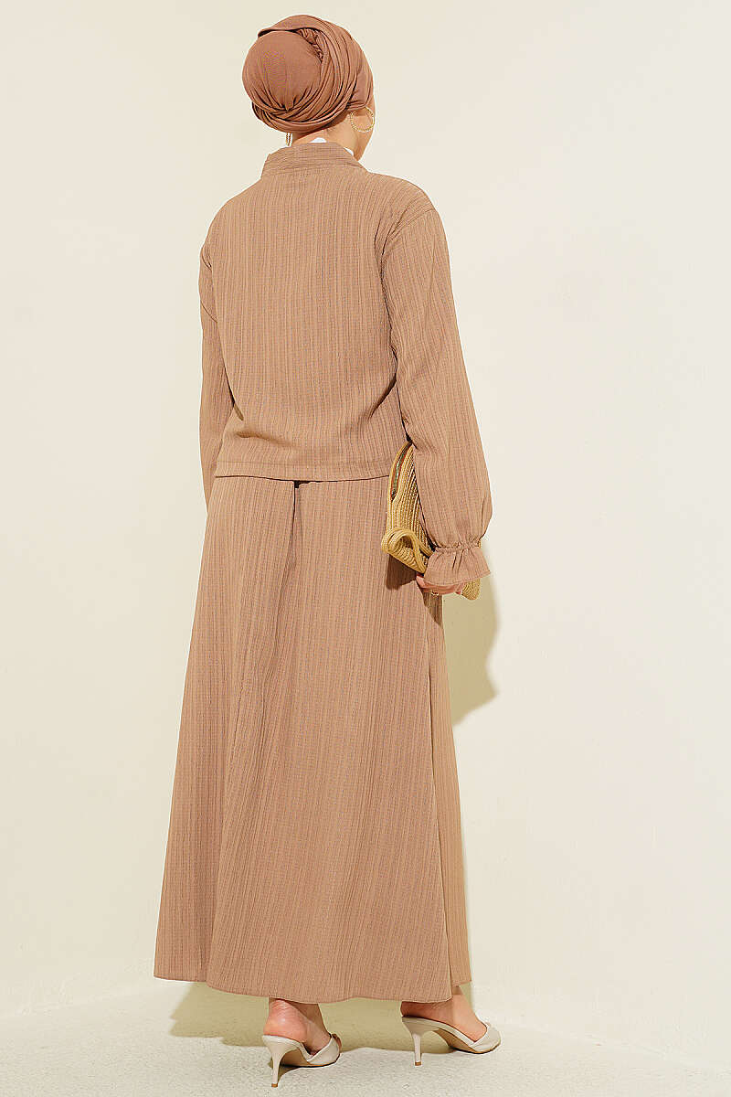 Crinkle Skirt Set with Front Ties - Latte