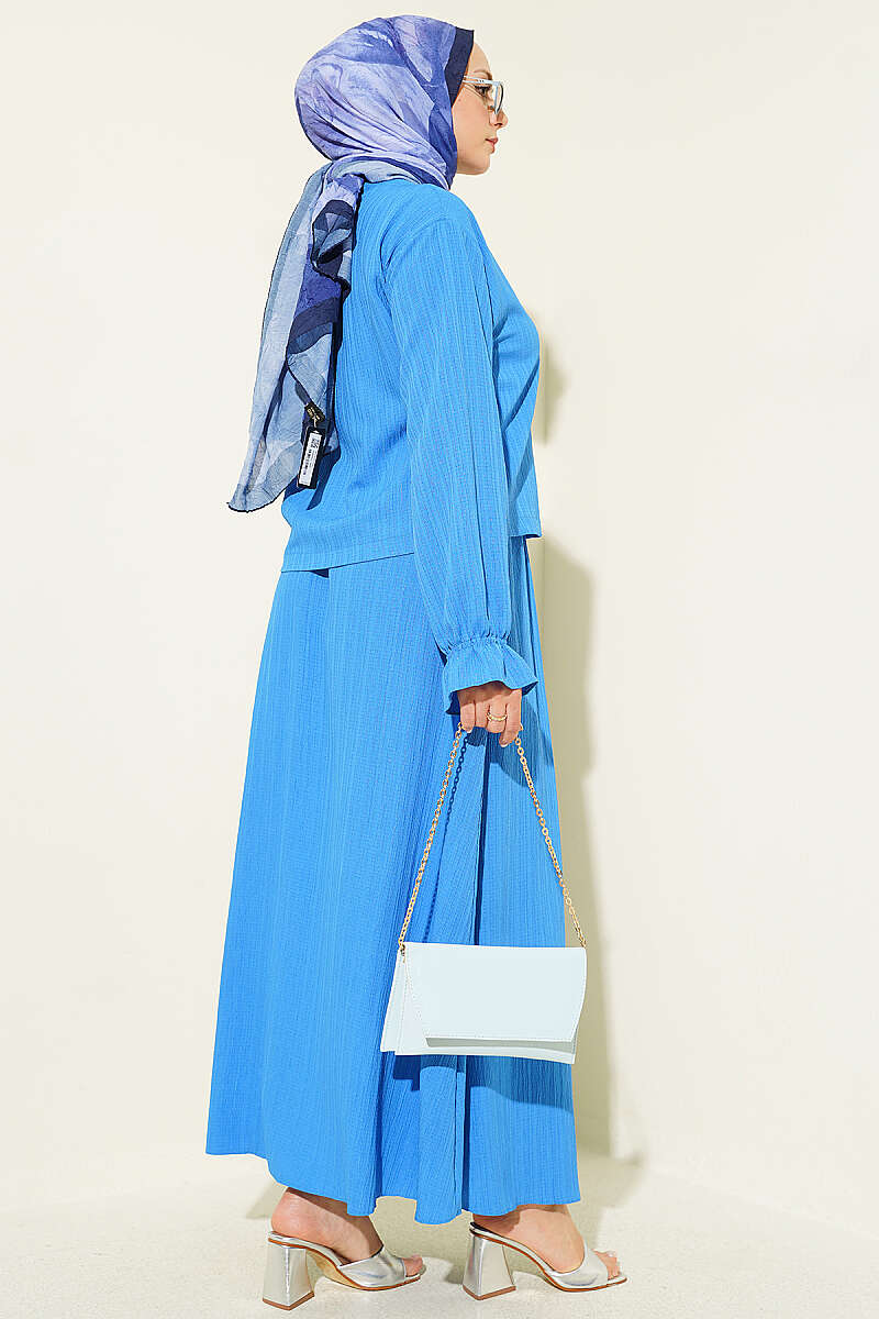 Crinkle Skirt Set with Front Ties - Saxe Blue