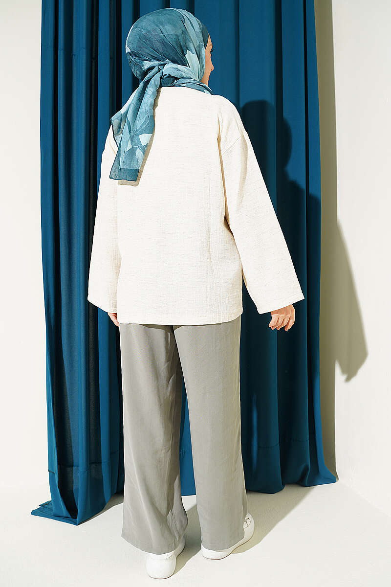 Linen Kimono with Front Tie Detail - Beige