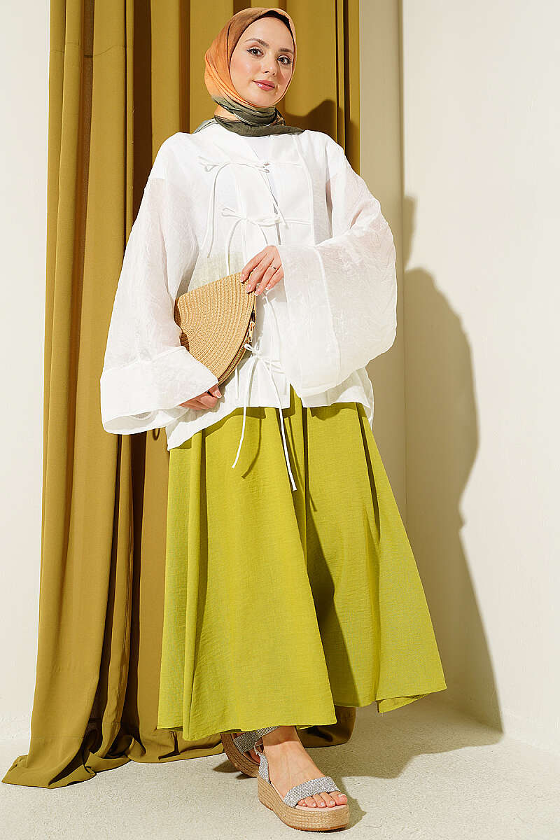 Oversized Tulle Kimono with Front Ties - White
