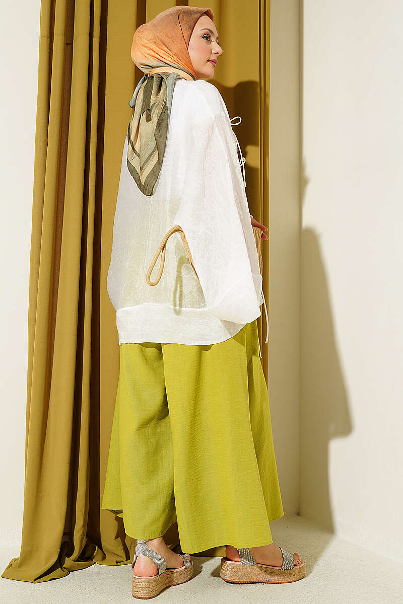Oversized Tulle Kimono with Front Ties - White