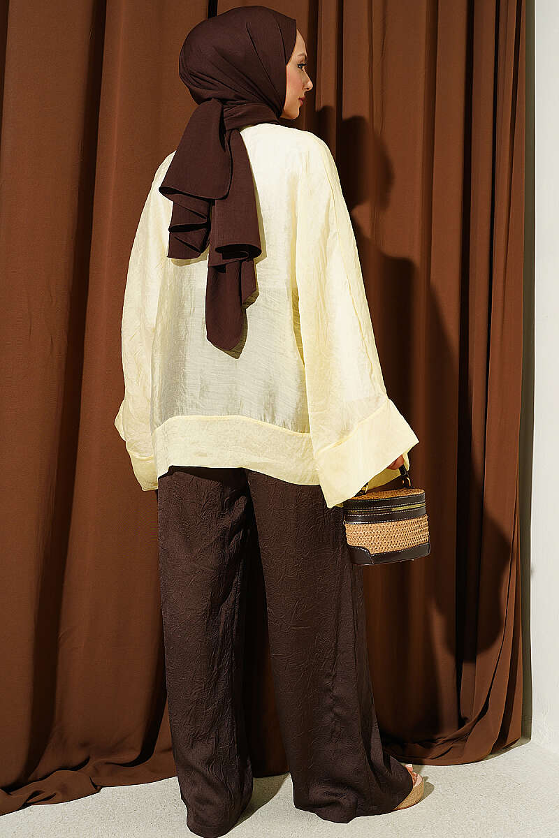 Oversized Tulle Kimono with Front Ties - Yellow